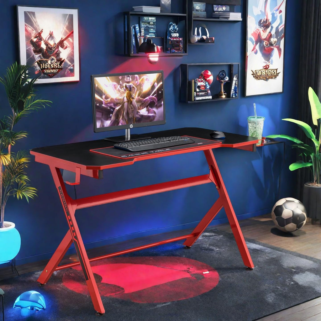 48" Black Red Gaming Computer Desk with Cup Holder A62475