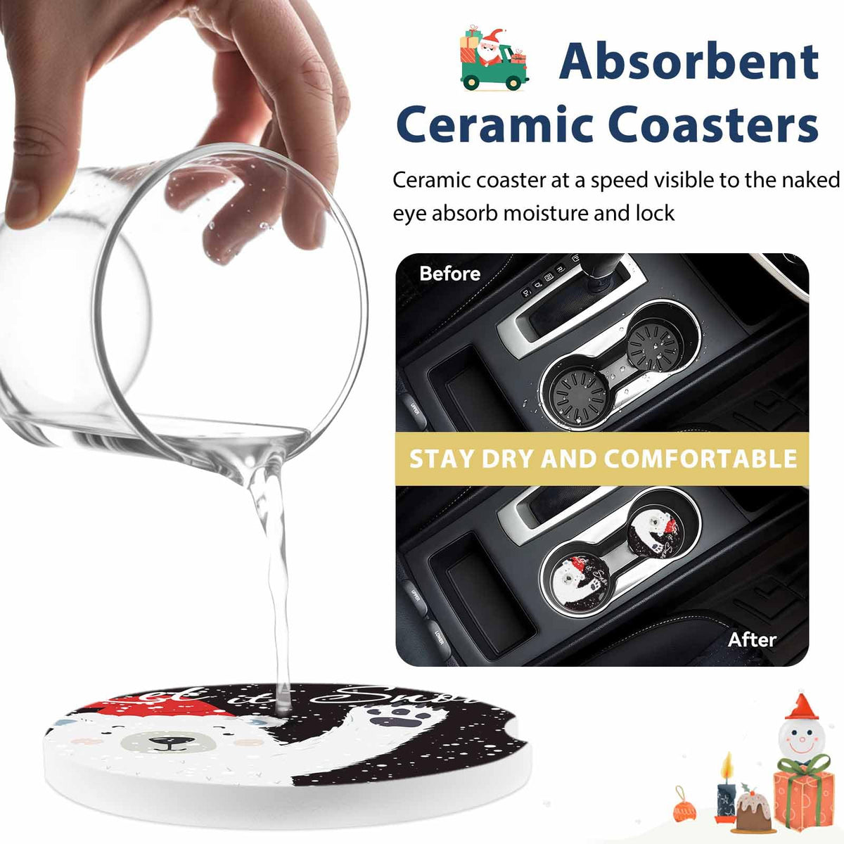 Absorbent Ceramic Stone Car Coasters Set of 2 N8169