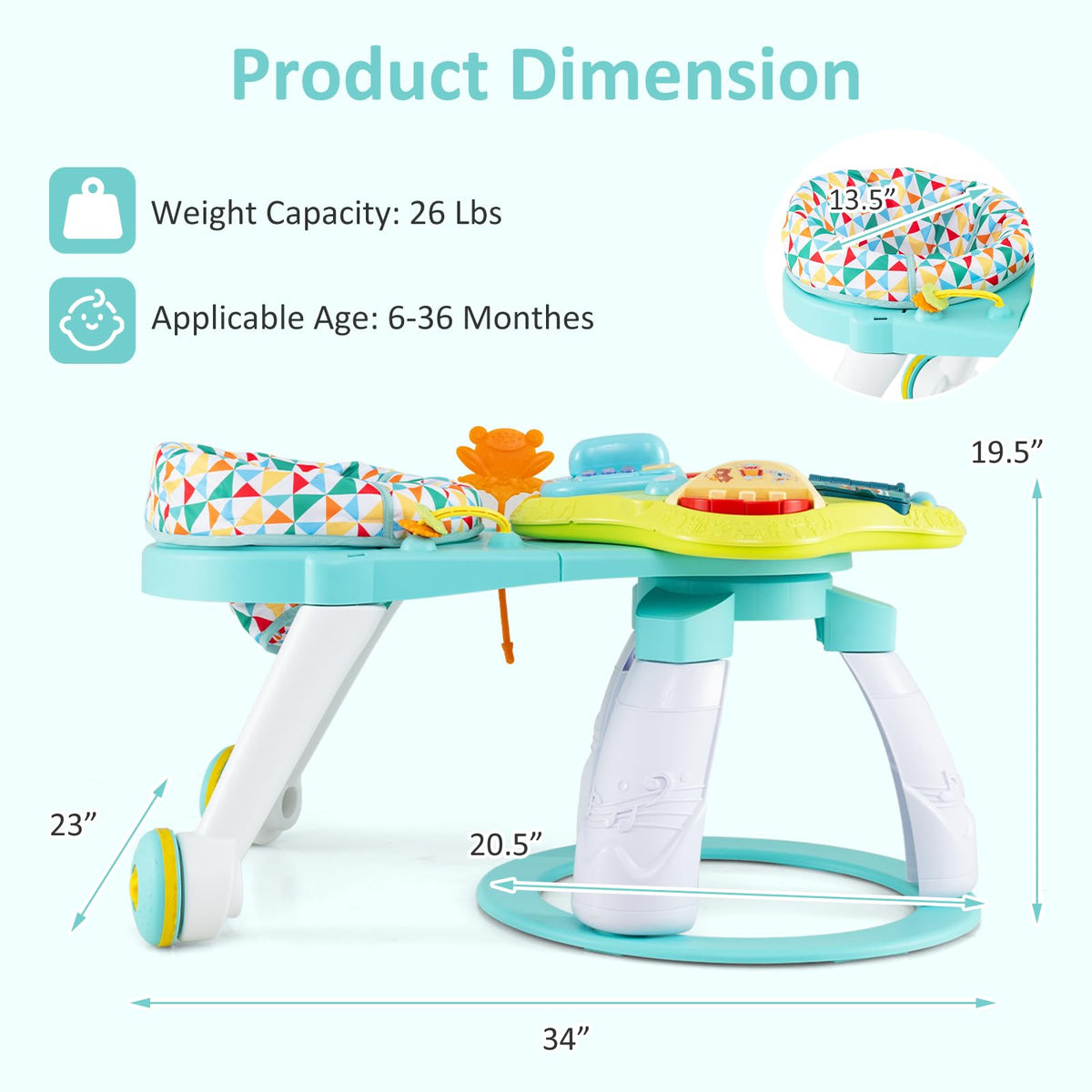 3 in 1 Baby Activity Center Walker with Play Table Green N411466