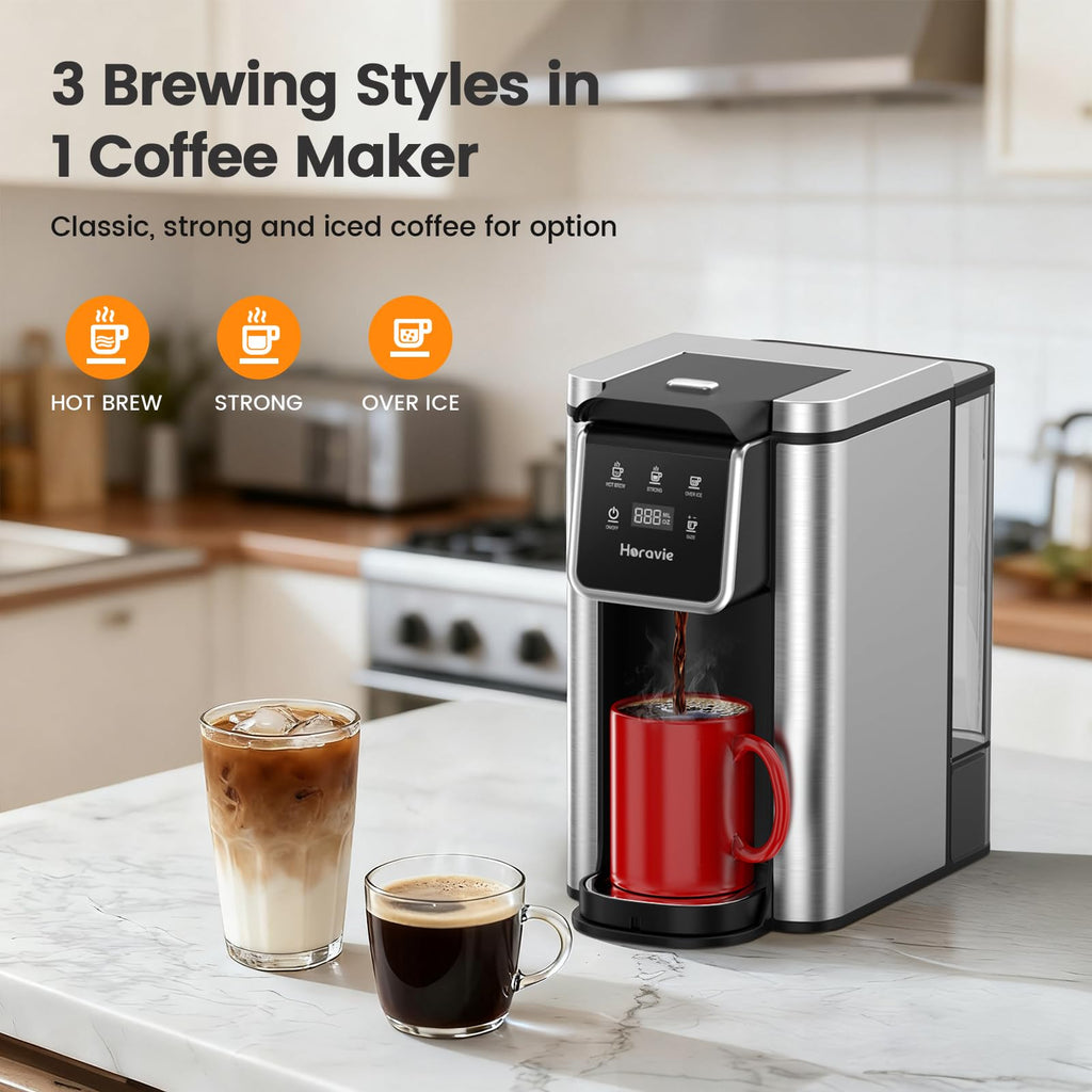 Single Serve Coffee Maker for K-Cup Pod & Grounds, 6 to 14oz Brew Sizes, 50oz Removable Reservoir, Stainless Steel, Black D191