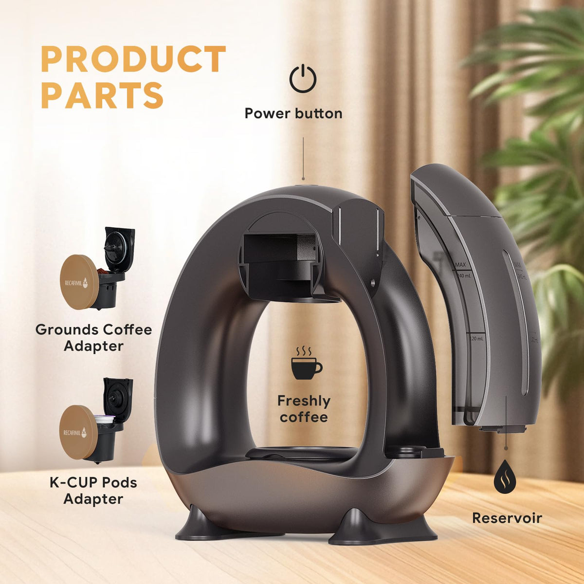 Single Serve Coffee Maker for K Cup Pod and Coffee Grounds, 2 in 1, 4-8 Oz, Black B623603