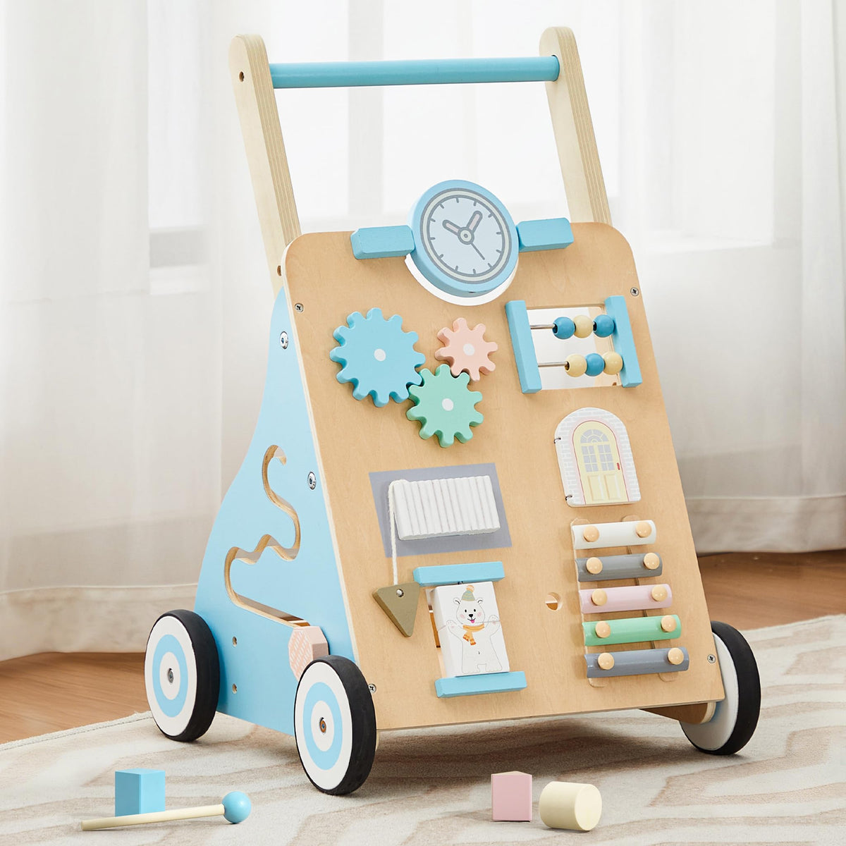 Blue Wooden Baby Walker with Activity Center Q854301