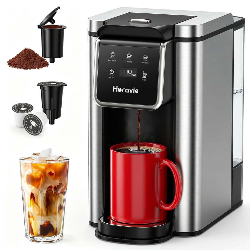 Single Serve Coffee Maker for K-Cup Pod & Grounds, 6 to 14oz Brew Sizes, 50oz Removable Reservoir, Stainless Steel, Black D191