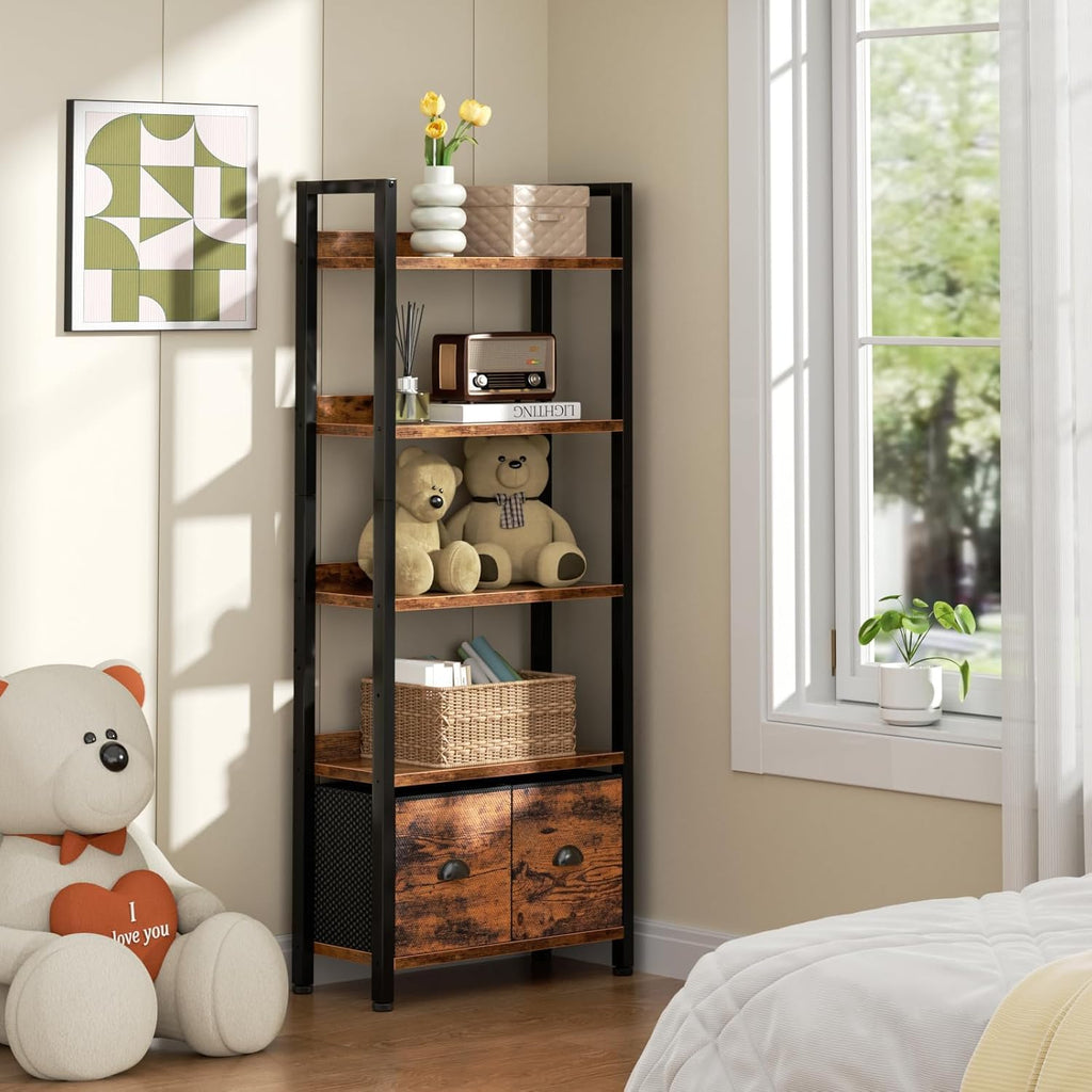 5-Tier Tall Bookshelf with 2 Fabric Drawers Q5818