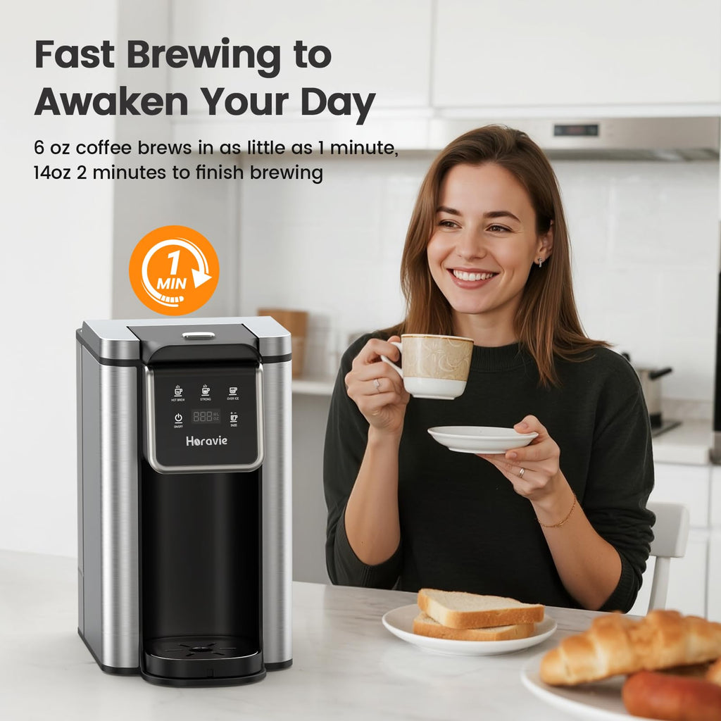 Single Serve Coffee Maker for K-Cup Pod & Grounds, 6 to 14oz Brew Sizes, 50oz Removable Reservoir, Stainless Steel, Black D191