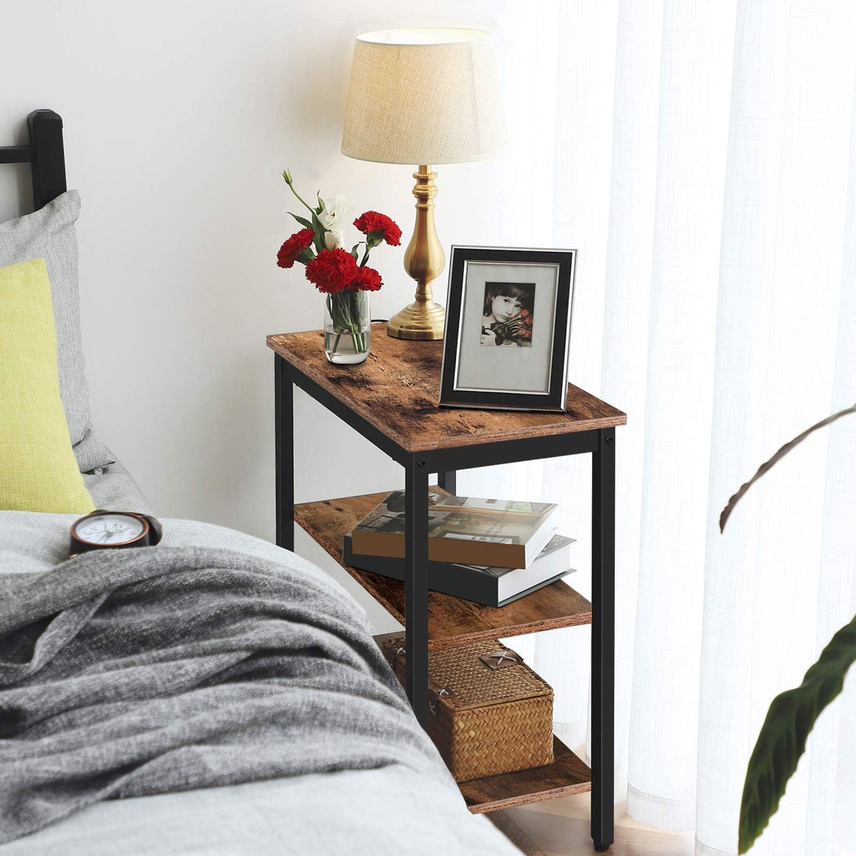Rustic Brown and Black 3-Tier End Table F96233