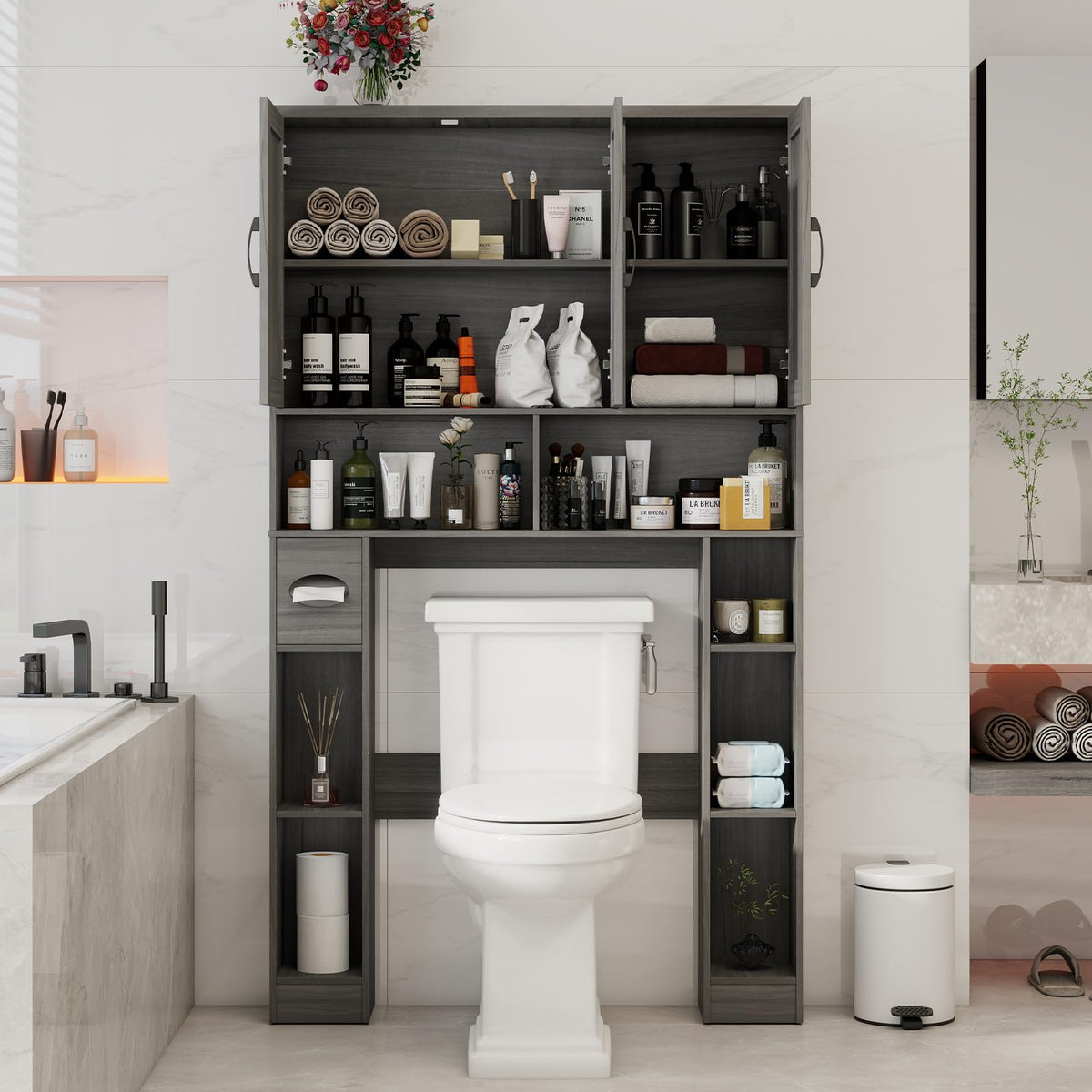 Over The Toilet Storage Cabinet with 3 Barn Doors W288
