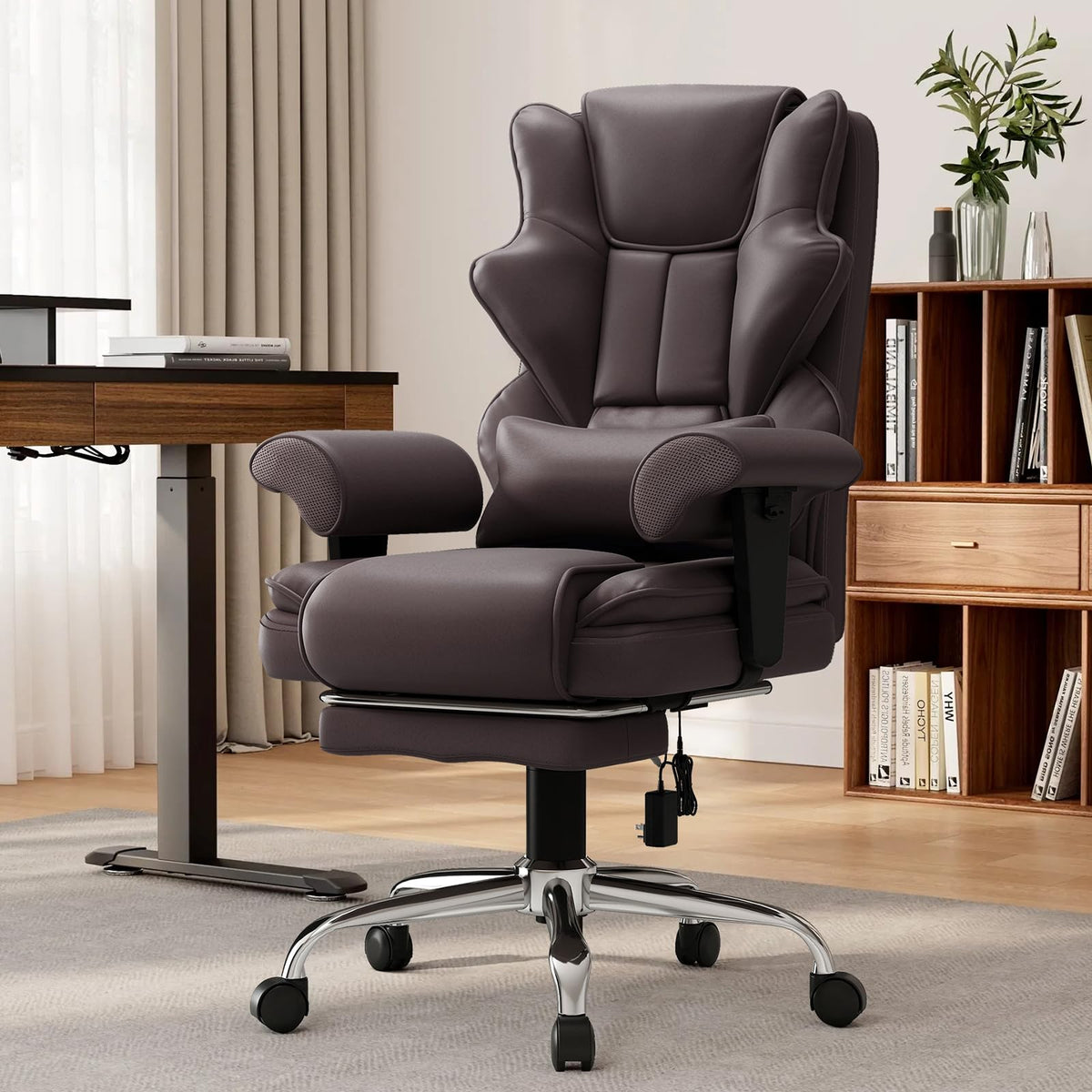 Brown Heated Massage Office Chair with Footrest Z73507