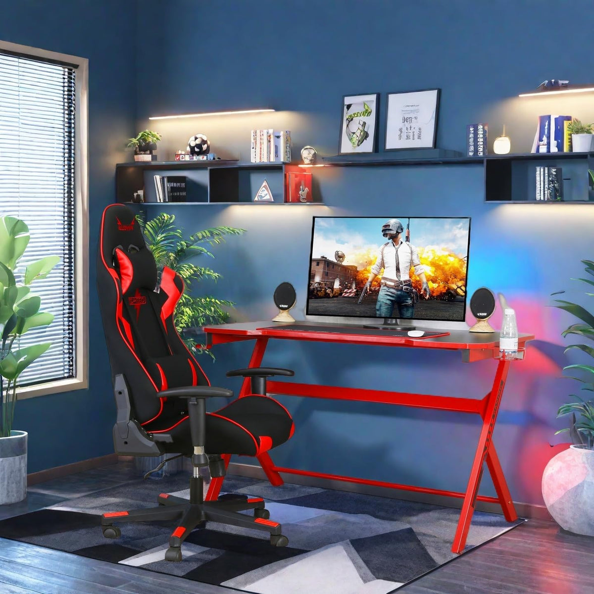 48" Black Red Gaming Computer Desk with Cup Holder A62475
