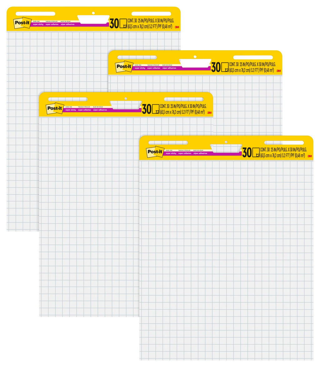 Self-Stick Easel Pad Value Pack, Quadrille Rule, 25 x 30, White, 30 Sheets, 4/Carton T277978