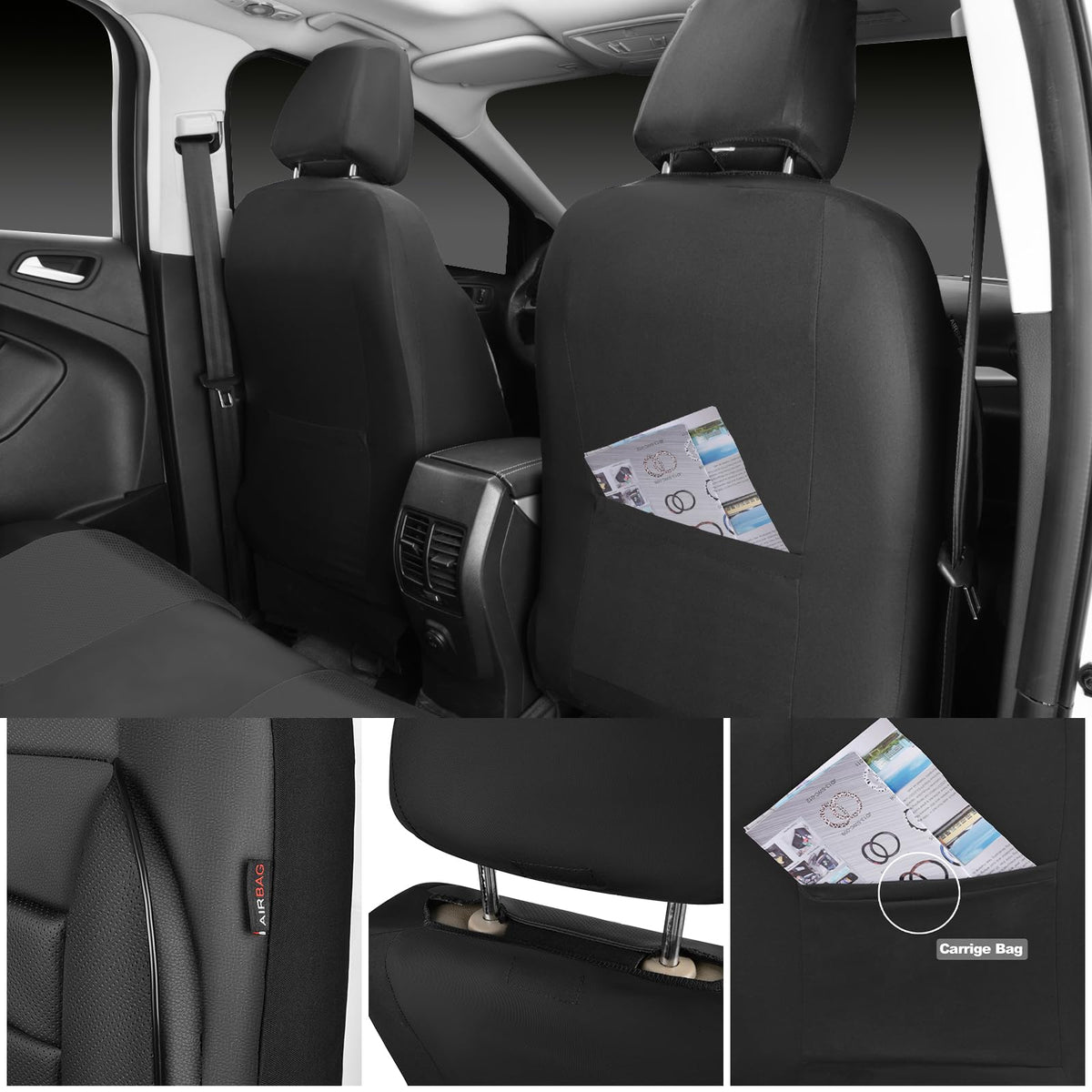 Leather Seat Covers Full Set Water Resistant 3D Foam Back Support 5 Seat Covers C336