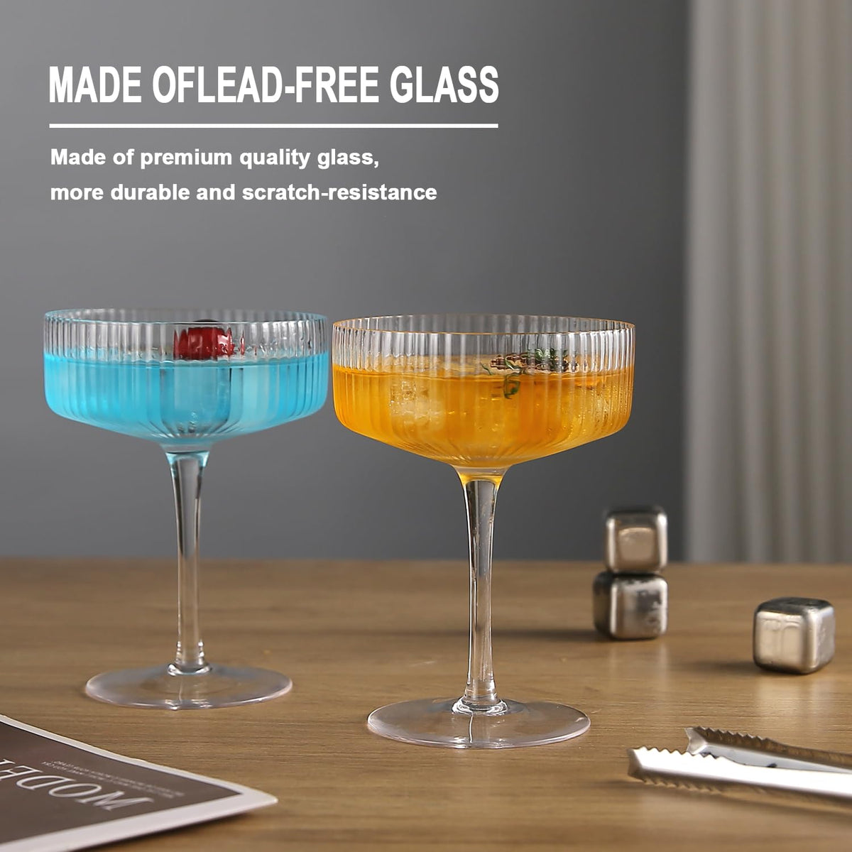 6 Pcs 10 oz Ribbed Coupe Glasses Set M540274