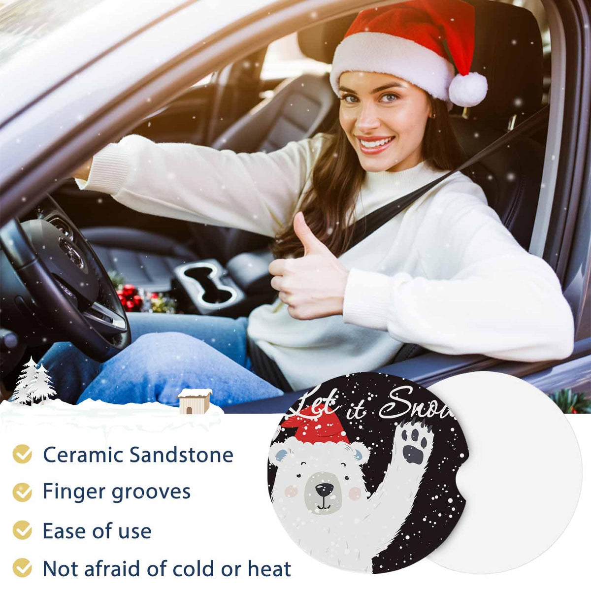 Absorbent Ceramic Stone Car Coasters Set of 2 N8169