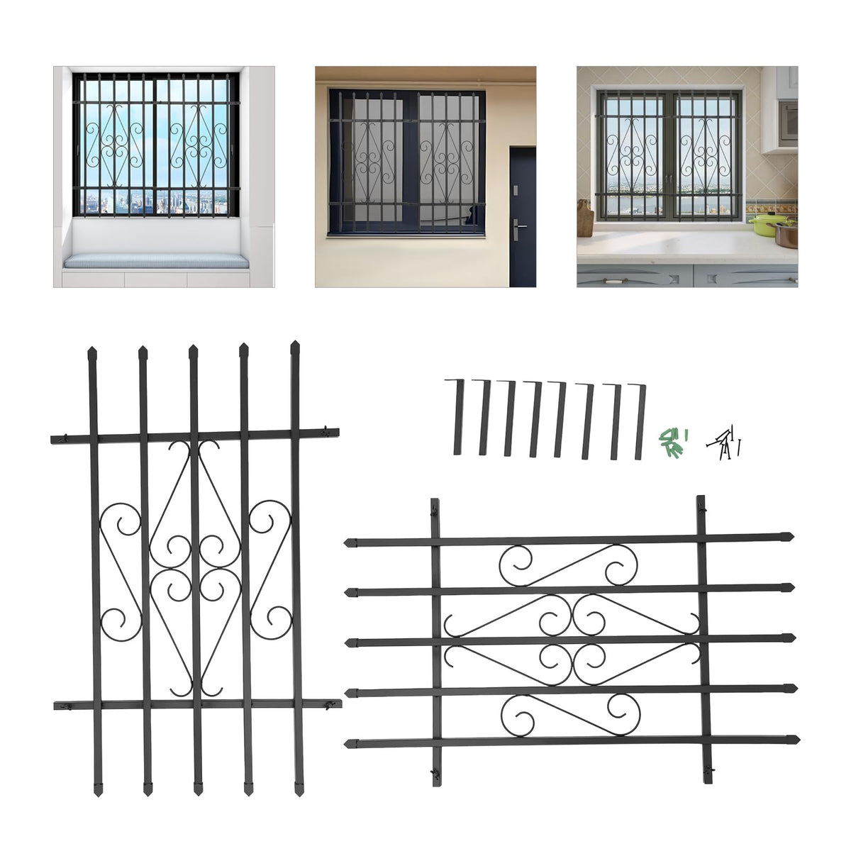 24 x 36 Inch Heavy Duty Iron Window Security Bars, Black 2 Pack W847165