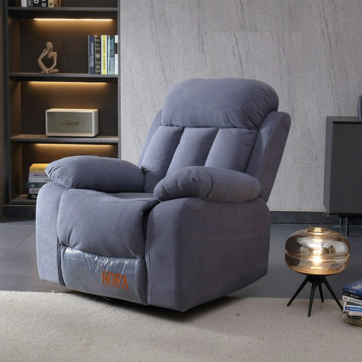 Gray Velvet Swivel Rocking Reclining Sofa I103830