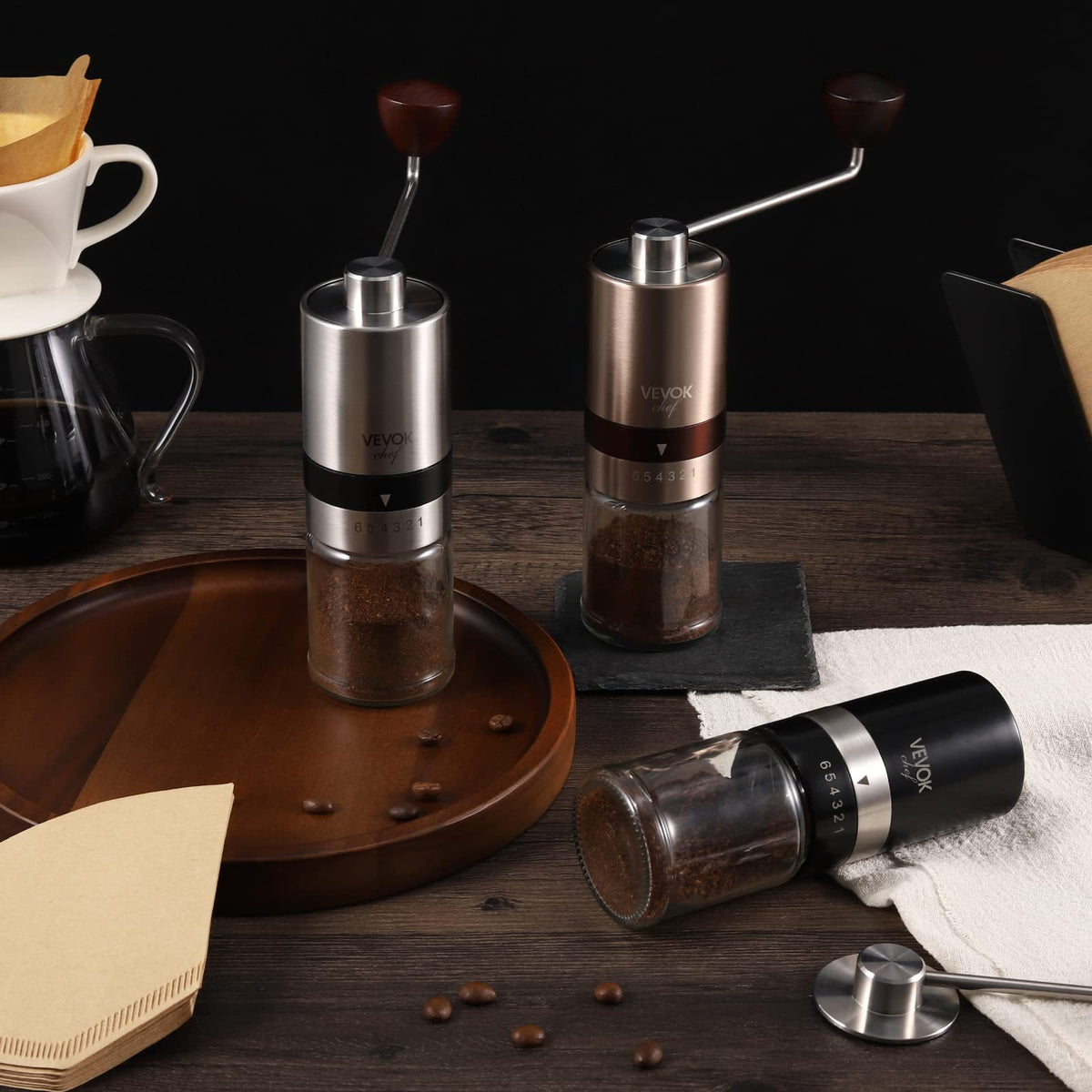 Gold Manual Stainless Steel Burr Coffee Grinder with Portable Bag Y363425
