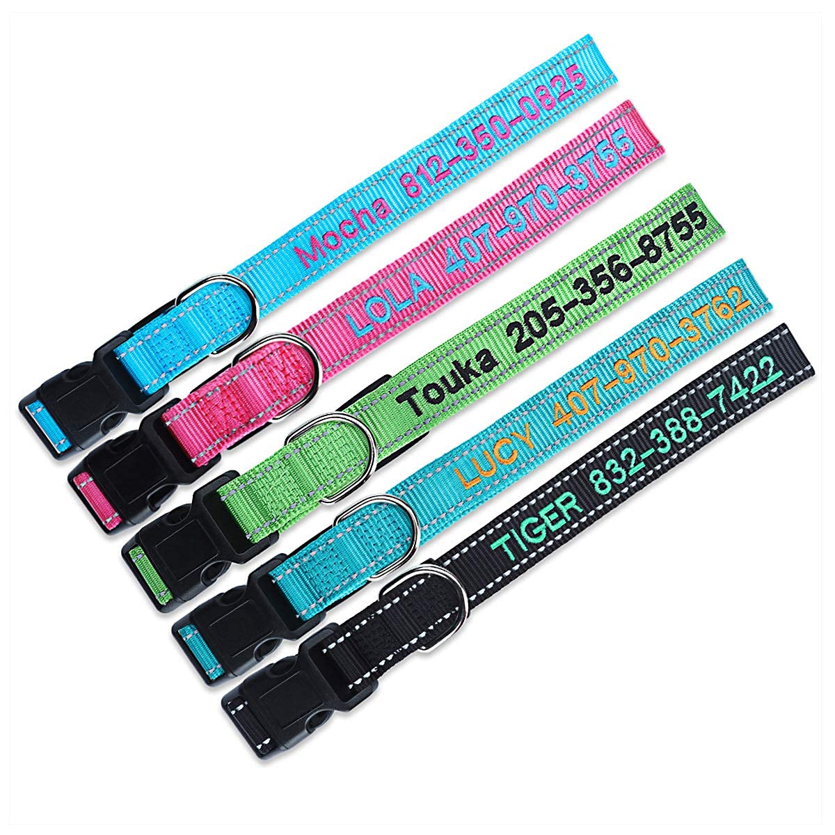 Personalized Dog Collar, 4 Adjustable Sizes Quick Release Buckle and D-Ring W7272