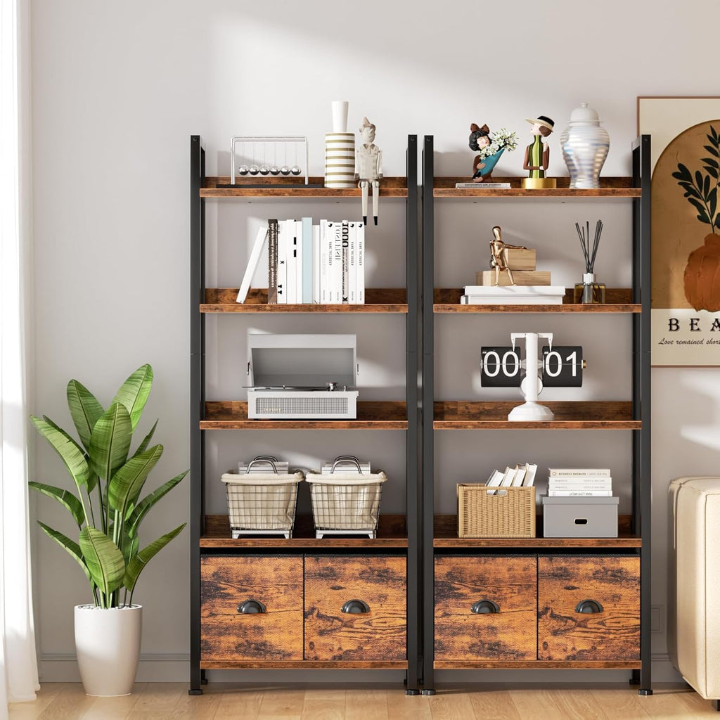 5-Tier Tall Bookshelf with 2 Fabric Drawers Q5818