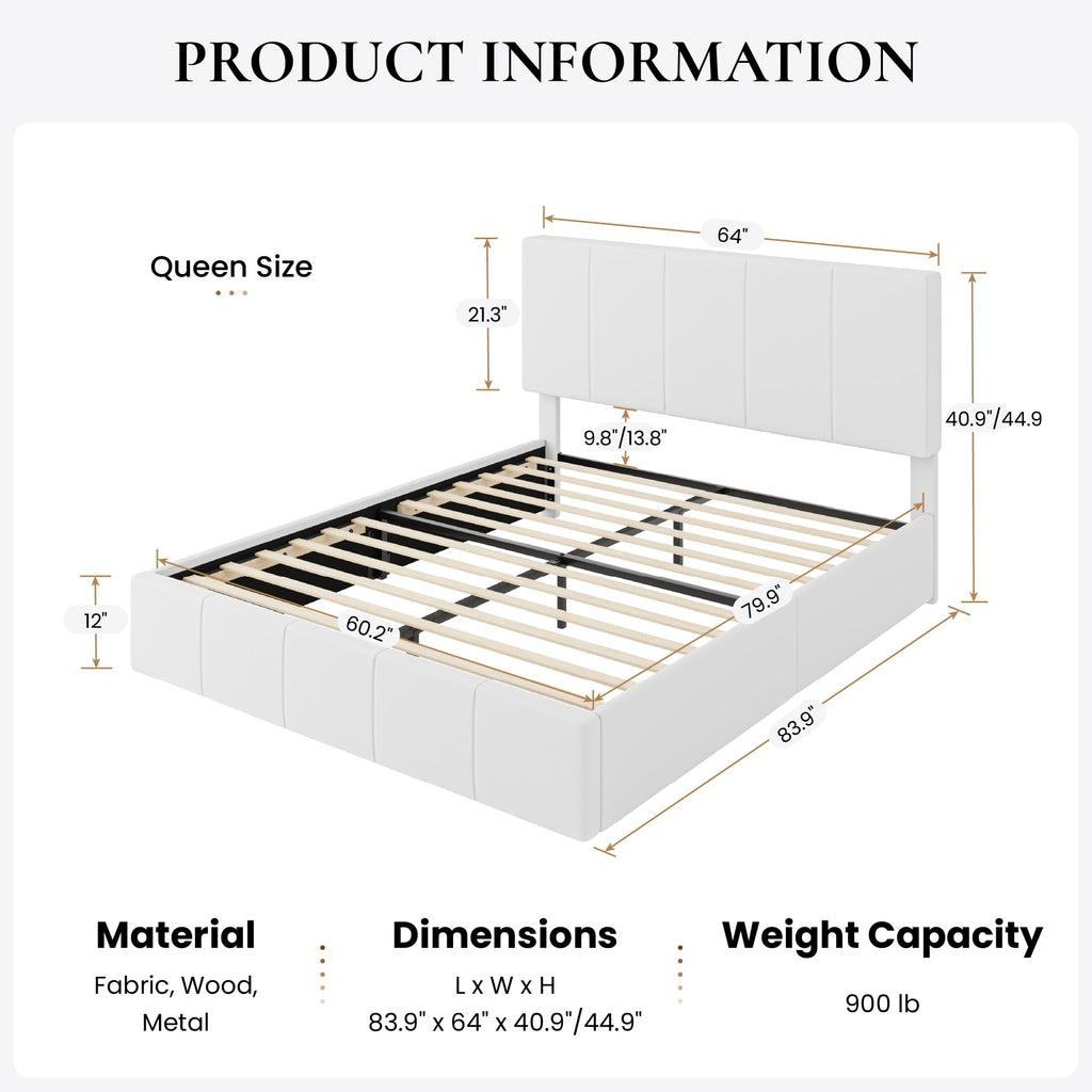 Queen Size White Velvet Upholstered Platform Bed N92701
