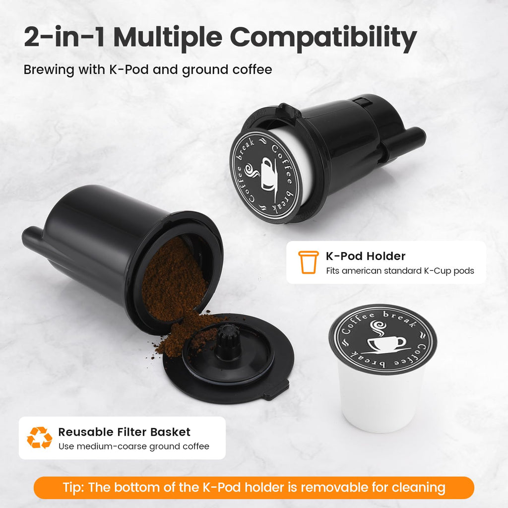Single Serve Coffee Maker for K-Cup Pod & Grounds, 6 to 14oz Brew Sizes, 50oz Removable Reservoir, Stainless Steel, Black D191