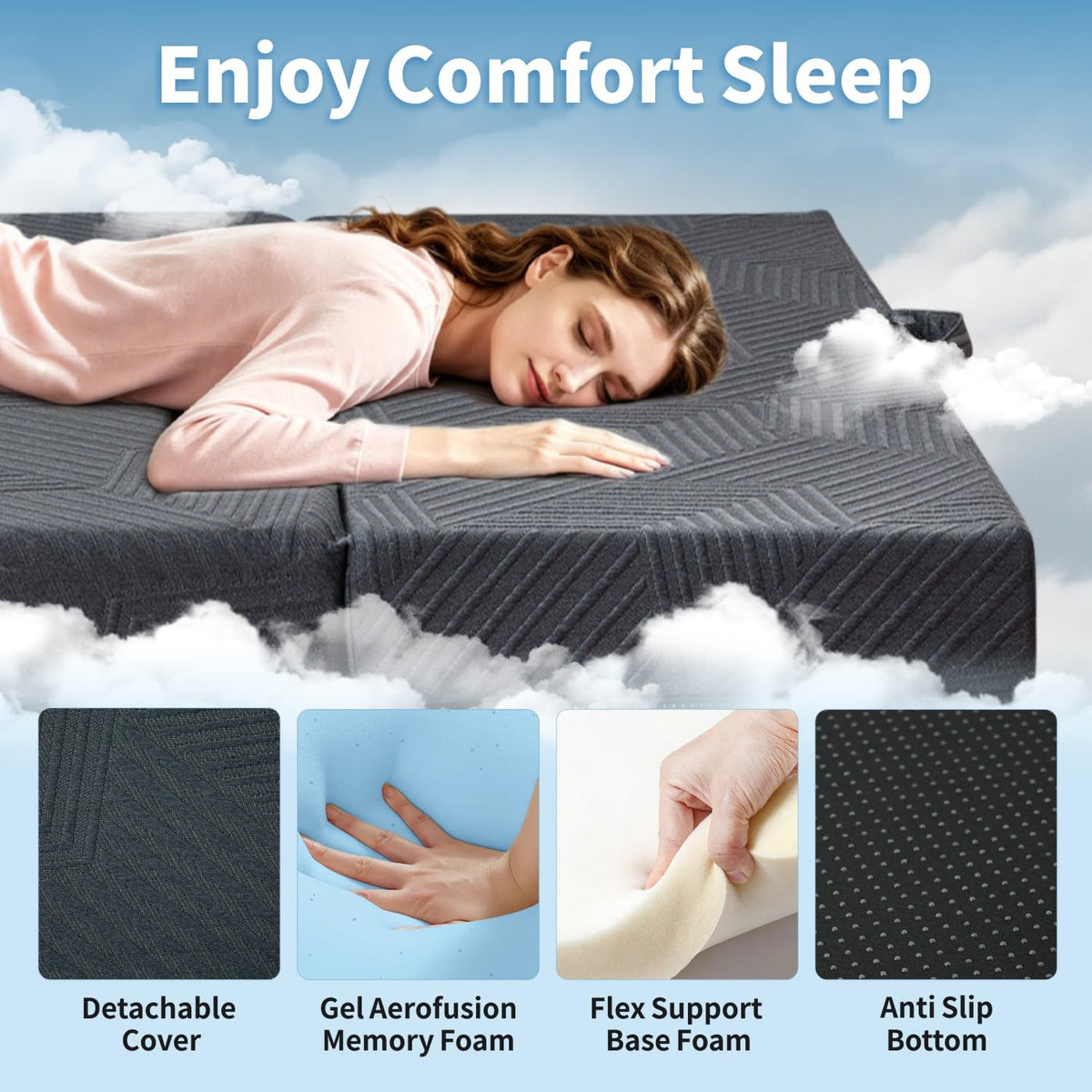 6 Inch Foldable Memory Foam Mattress Queen Size K48106