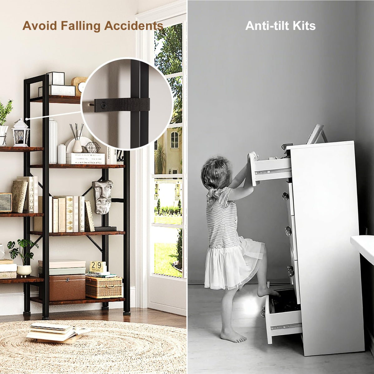 5 Tier Wide Bookshelf with 6 Hooks A836