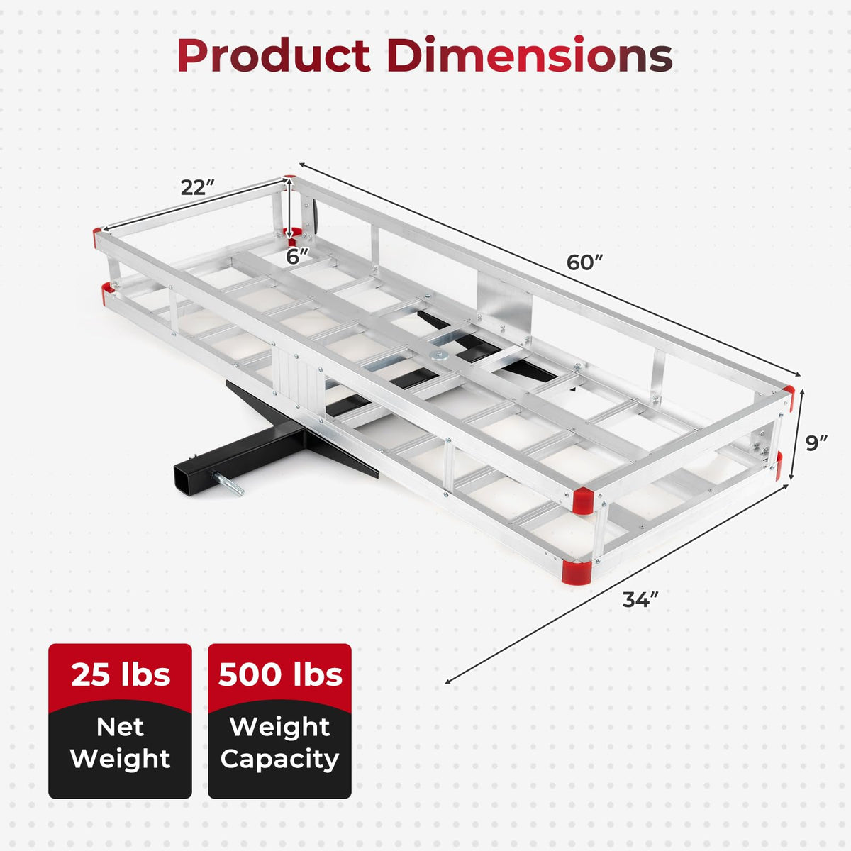 Aluminum Hitch Mount Cargo Carrier with 9" Side Rails, 500 lbs Capacity J496