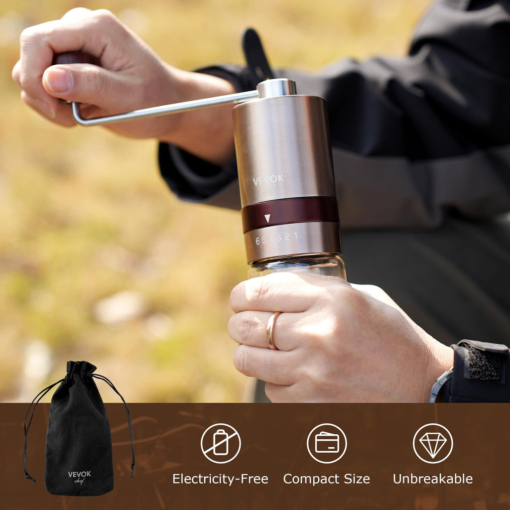 Gold Manual Stainless Steel Burr Coffee Grinder with Portable Bag Y363425