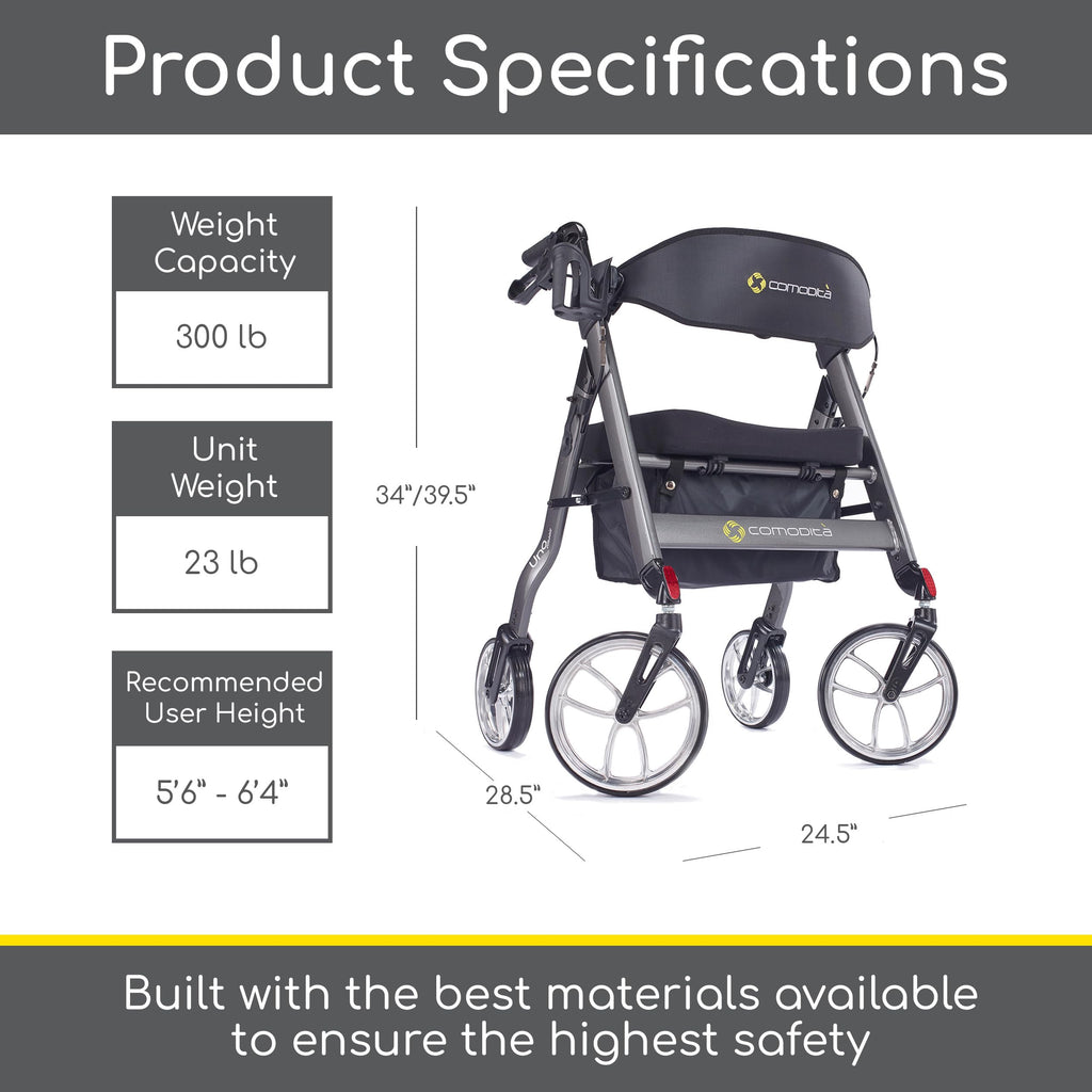 Rolling Walker with Orthopedic Extra Wide Seat and Brakes E280