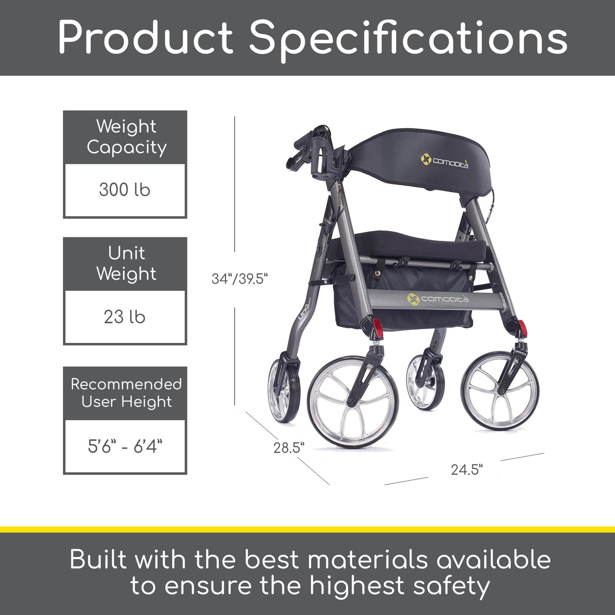 Rolling Walker with Orthopedic Extra Wide Seat and Brakes E280