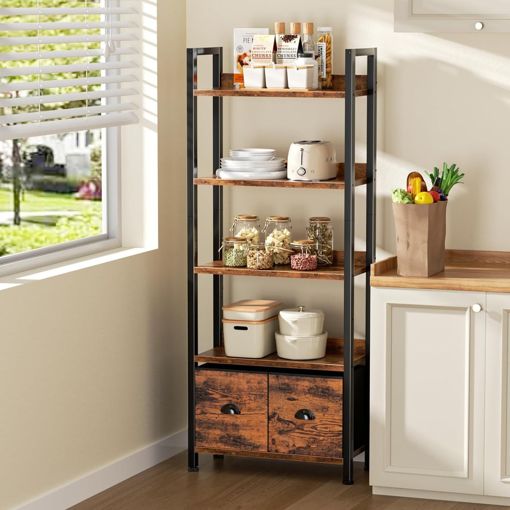 5-Tier Tall Bookshelf with 2 Fabric Drawers Q5818