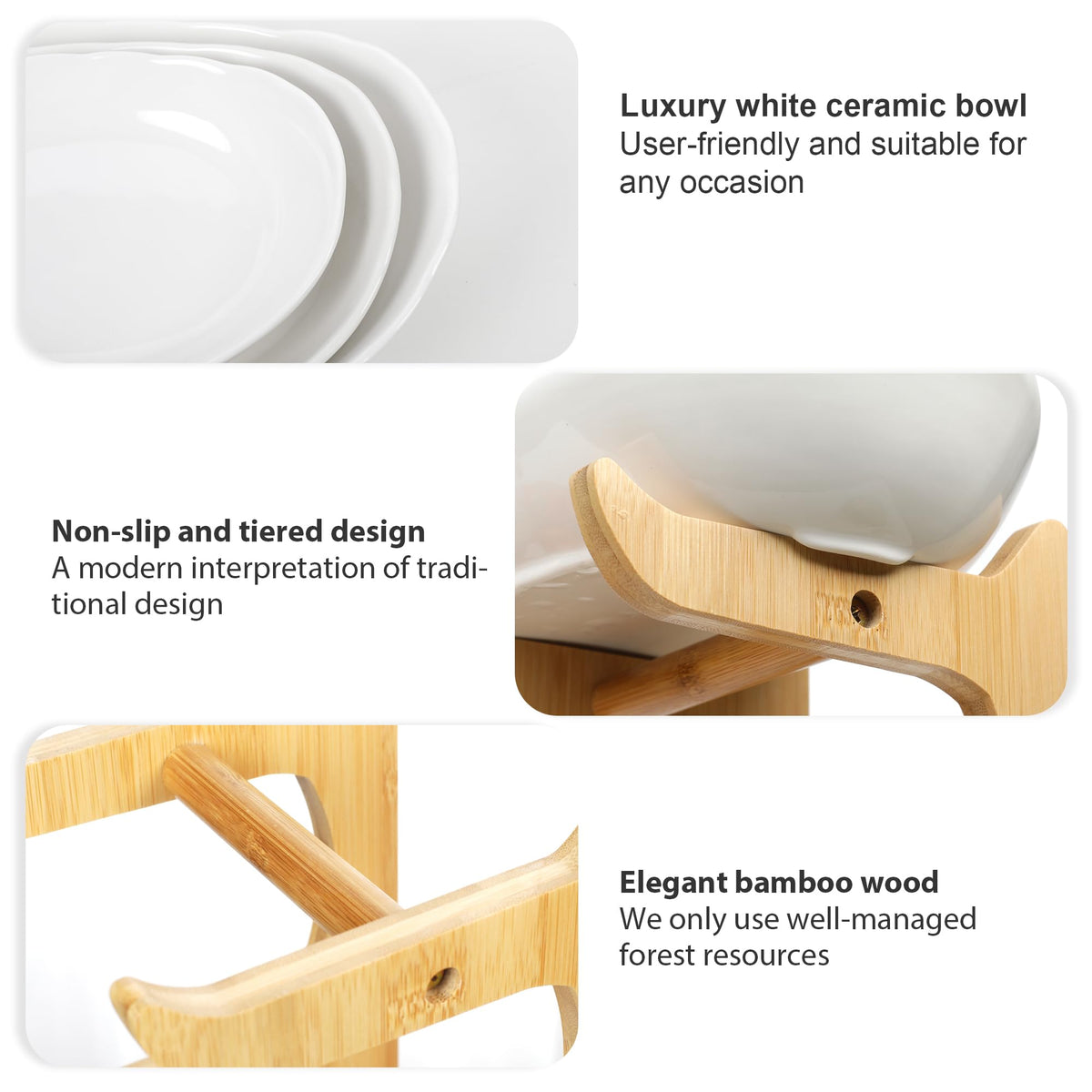 3 Tier Ceramic Fruit Bowl with Bamboo Stand U57639