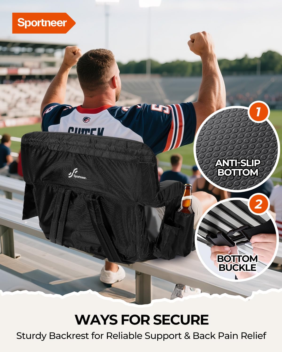Stadium Seats with Back Support 2.5'' Thick Cushion 6 Adjustable Angle Bleacher Seat with Armrest A445635