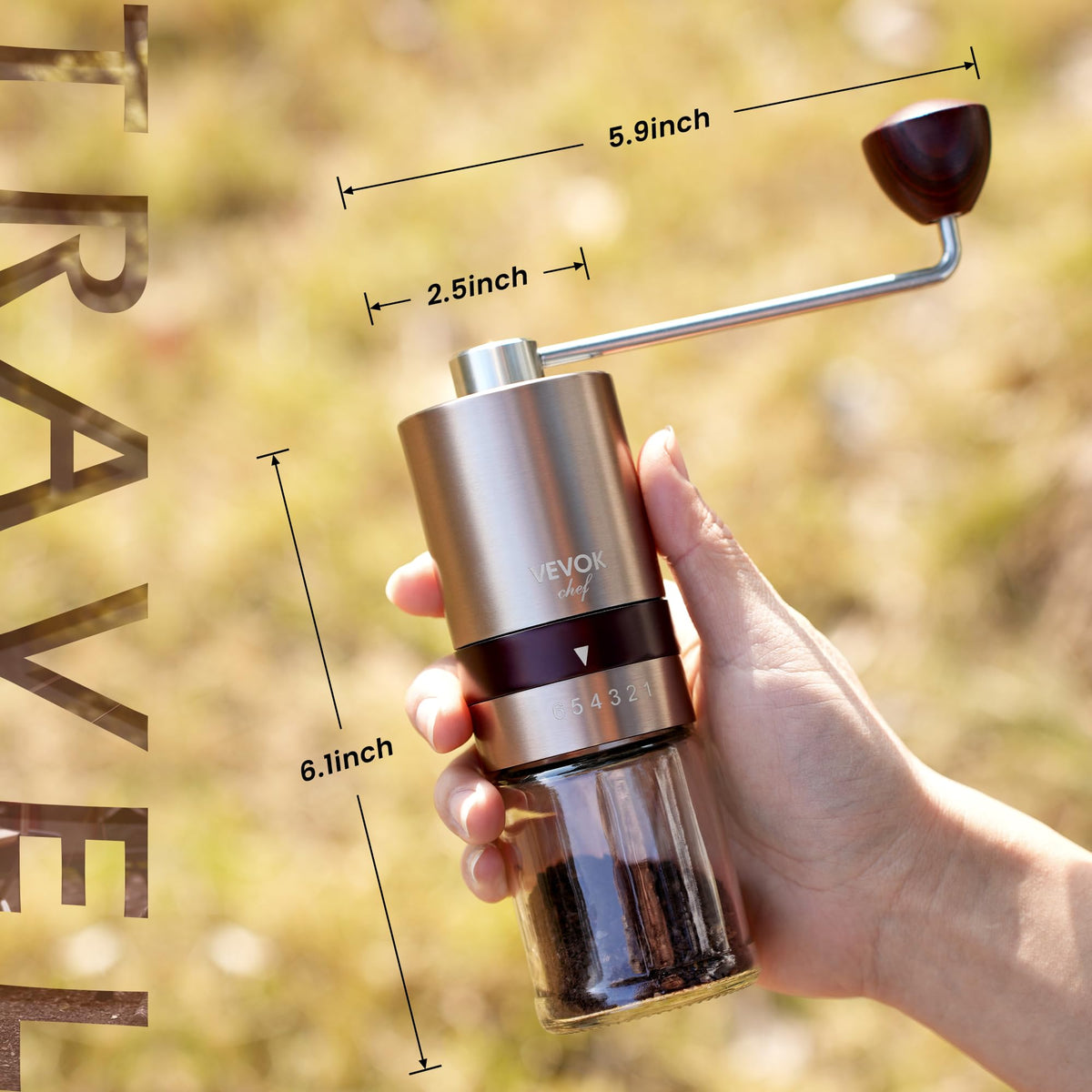 Gold Manual Stainless Steel Burr Coffee Grinder with Portable Bag Y363425