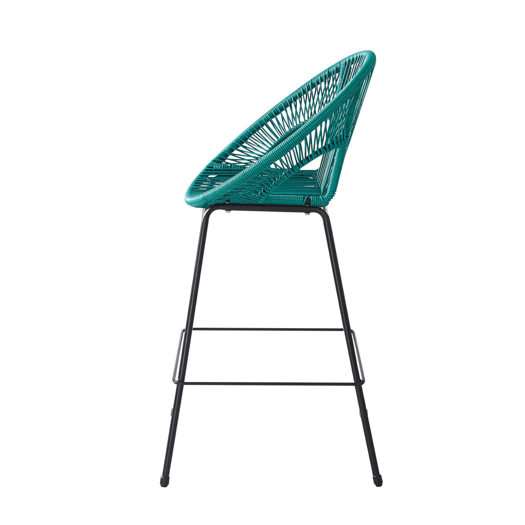 Teal Faux Wicker Outdoor Bar Stool Set of 2 L4496