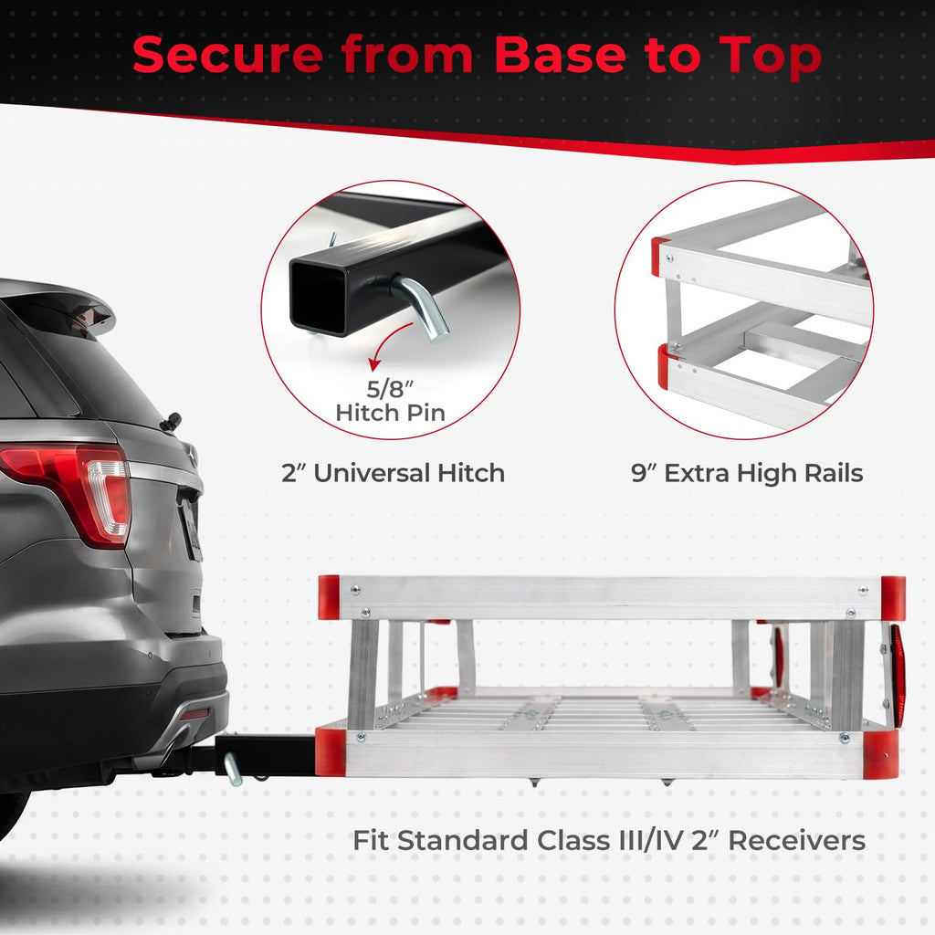 Aluminum Hitch Mount Cargo Carrier with 9" Side Rails, 500 lbs Capacity J496