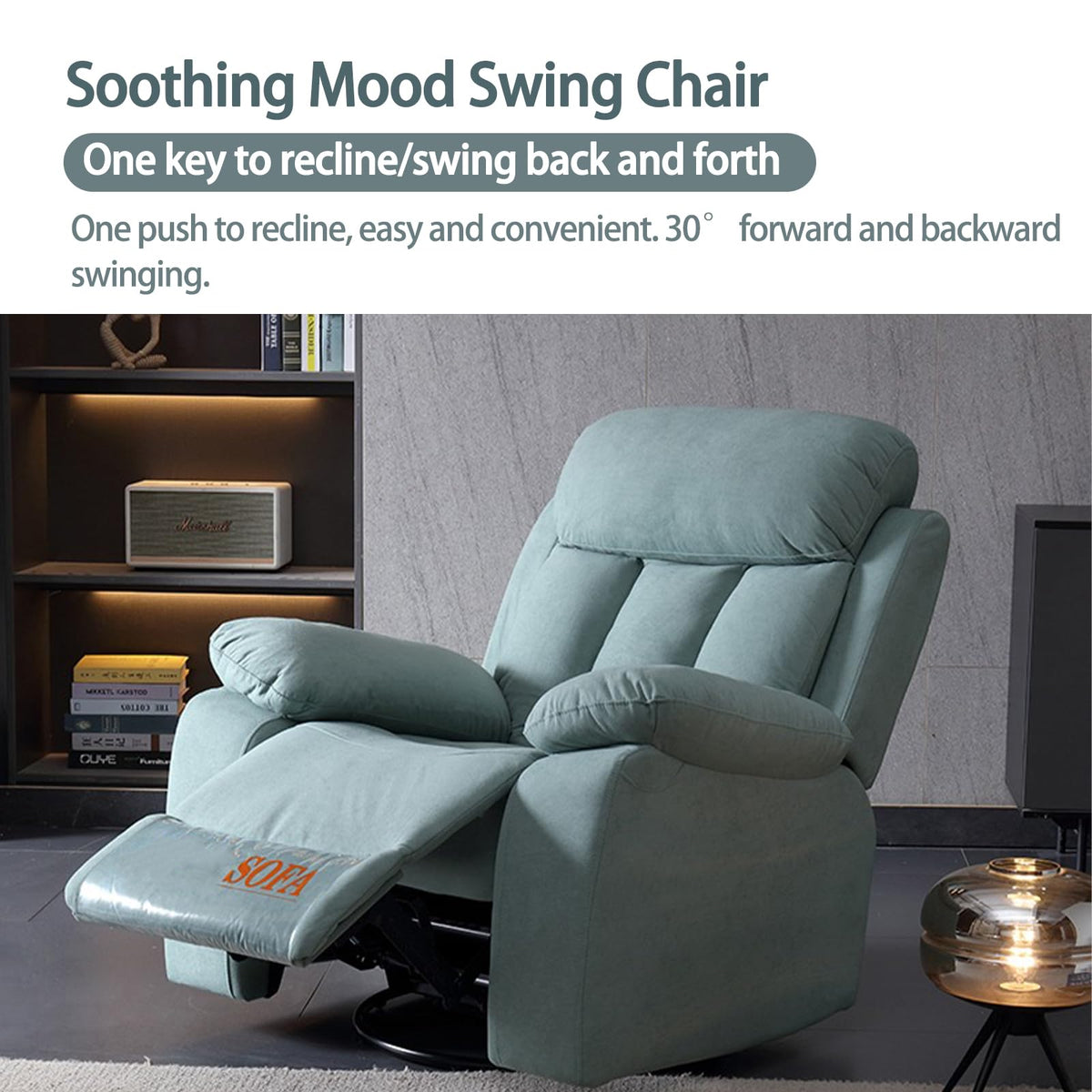 Gray Velvet Swivel Rocking Reclining Sofa I103830