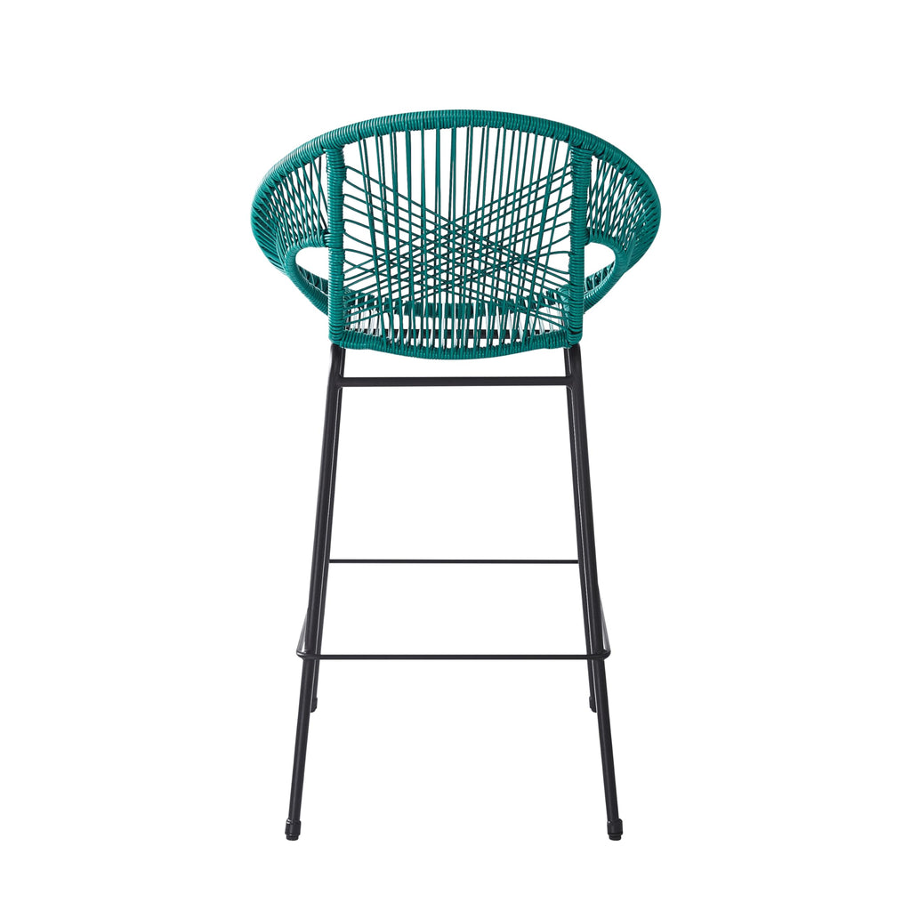 Teal Faux Wicker Outdoor Bar Stool Set of 2 L4496