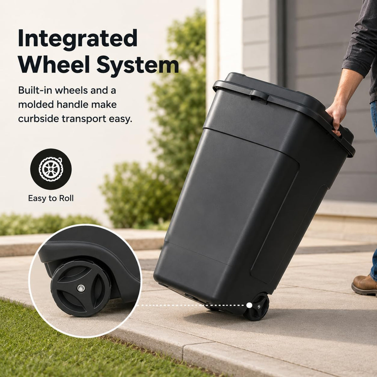 50 Gallon Wheeled Plastic Trash Can with Lid and Handle O2018