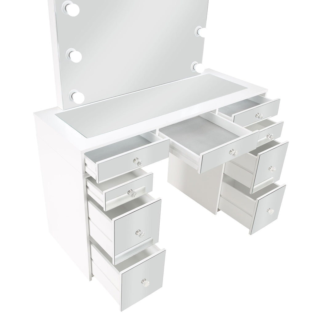White Velvet 9-Drawer Vanity Table Set Q1085