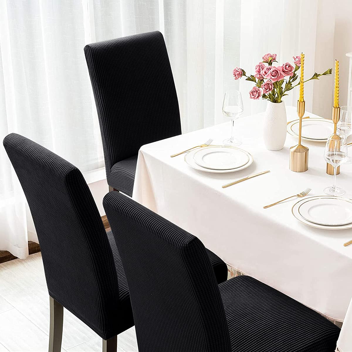 Black 6 Pack Dining Chair Covers W4477