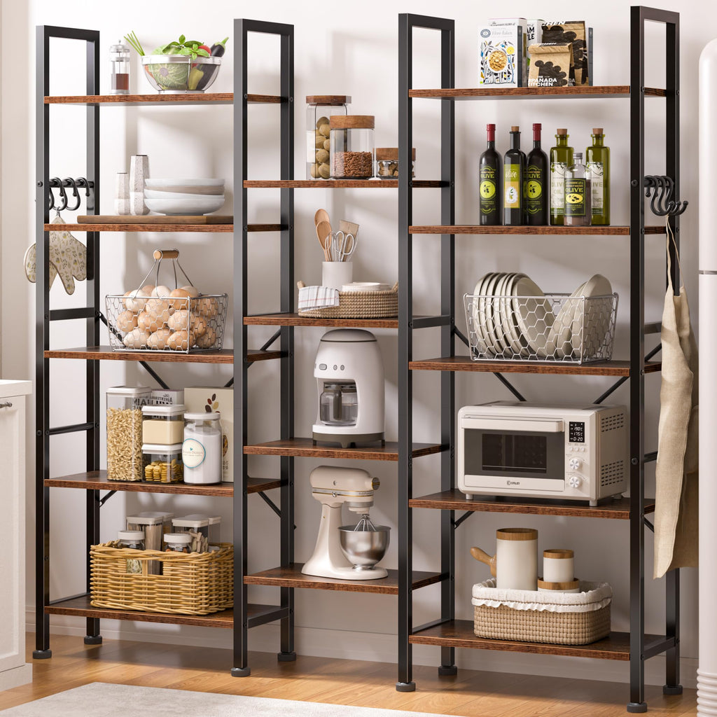 5 Tier Wide Bookshelf with 6 Hooks A836