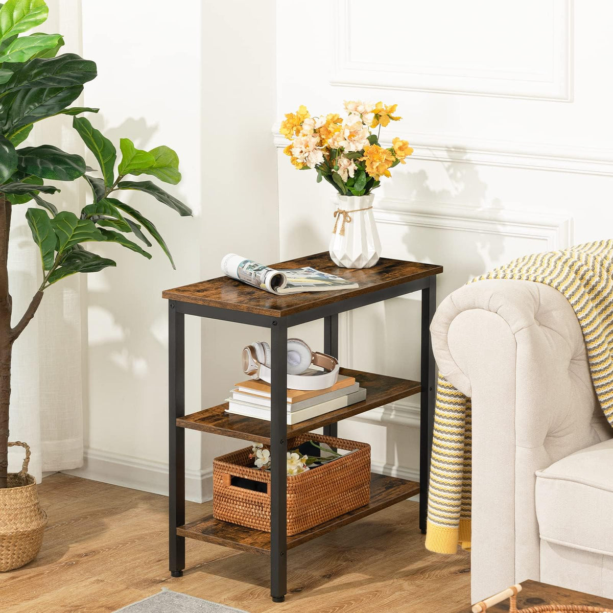Rustic Brown and Black 3-Tier End Table F96233