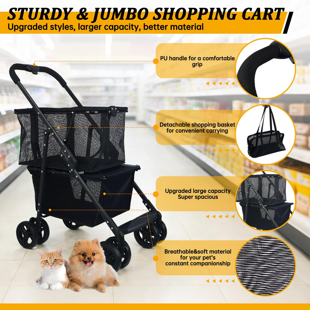 2-in-1 Folding Shopping Cart & Pet Stroller J886