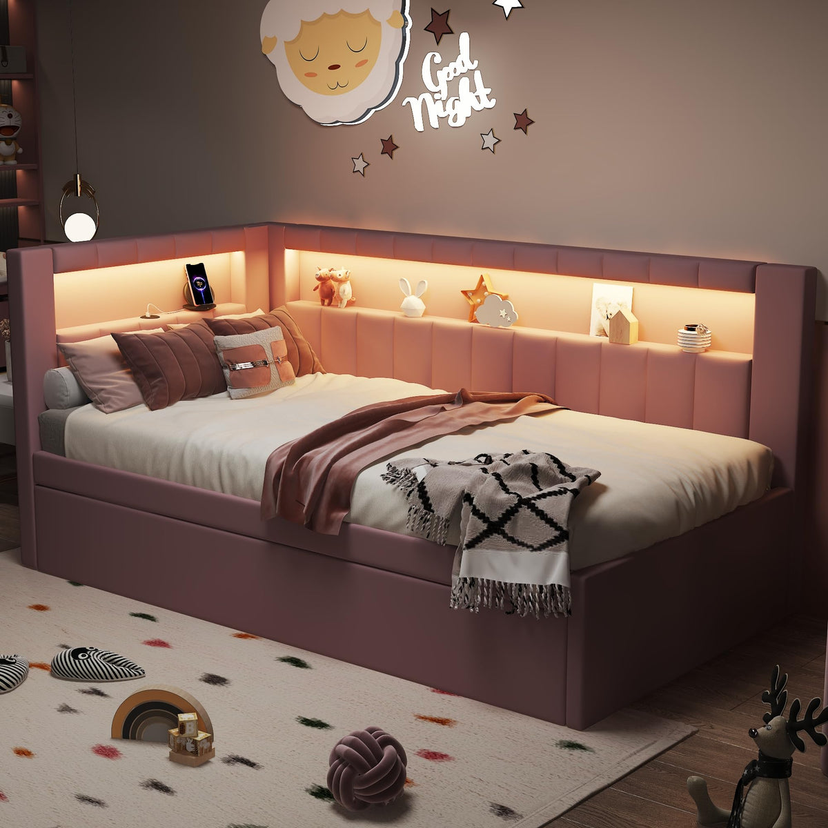 Pink Twin Size Daybed with Trundle H759075