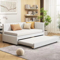 Upholstered Daybed with Trundle Linen Fabric Beige Twin V50681