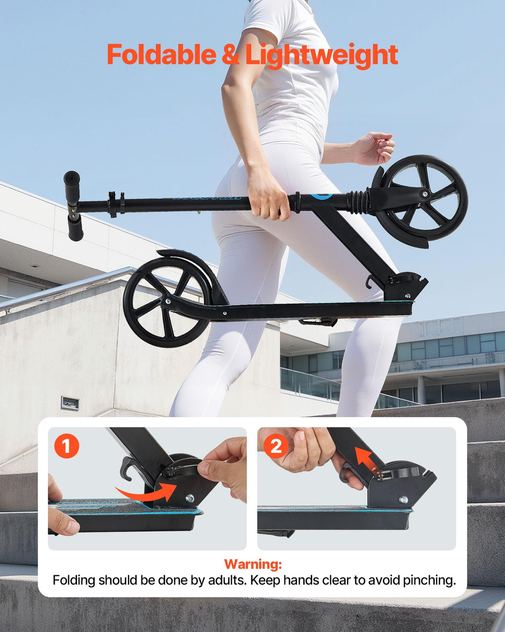 Kick Scooter, 2-Wheel Adjustable Height Folding with Anti-Slip Deck & Light-Up Wheels X1824