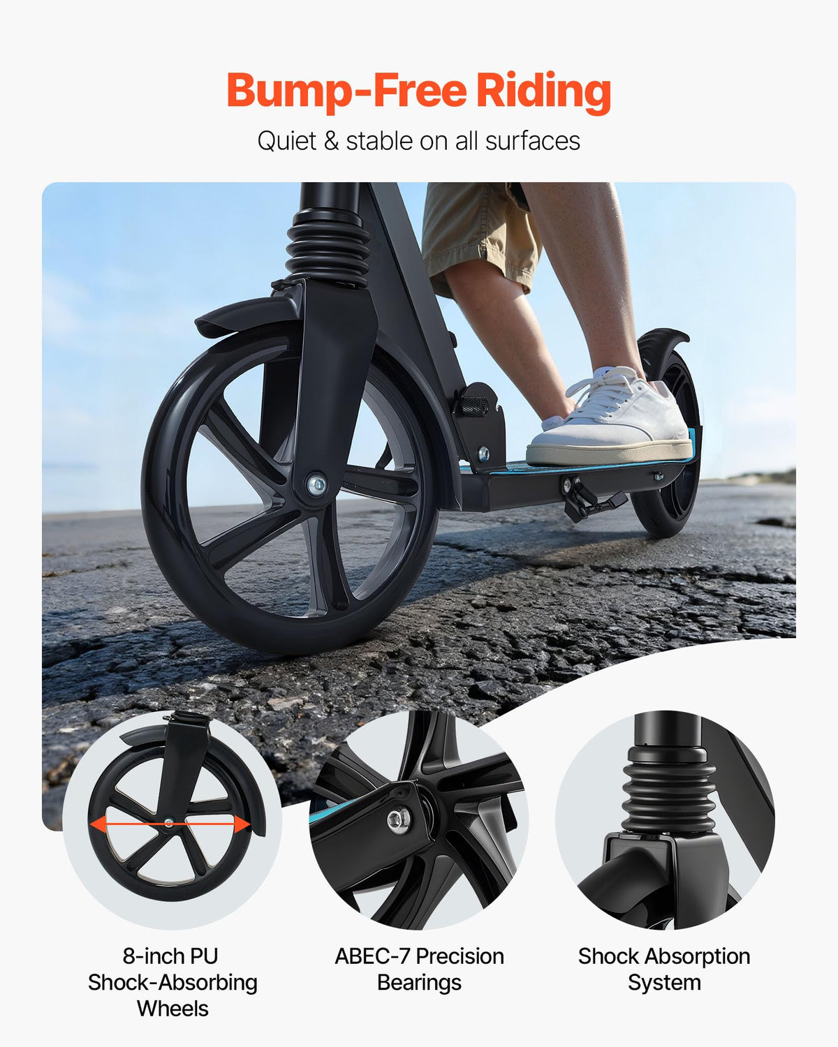 Kick Scooter, 2-Wheel Adjustable Height Folding with Anti-Slip Deck & Light-Up Wheels X1824
