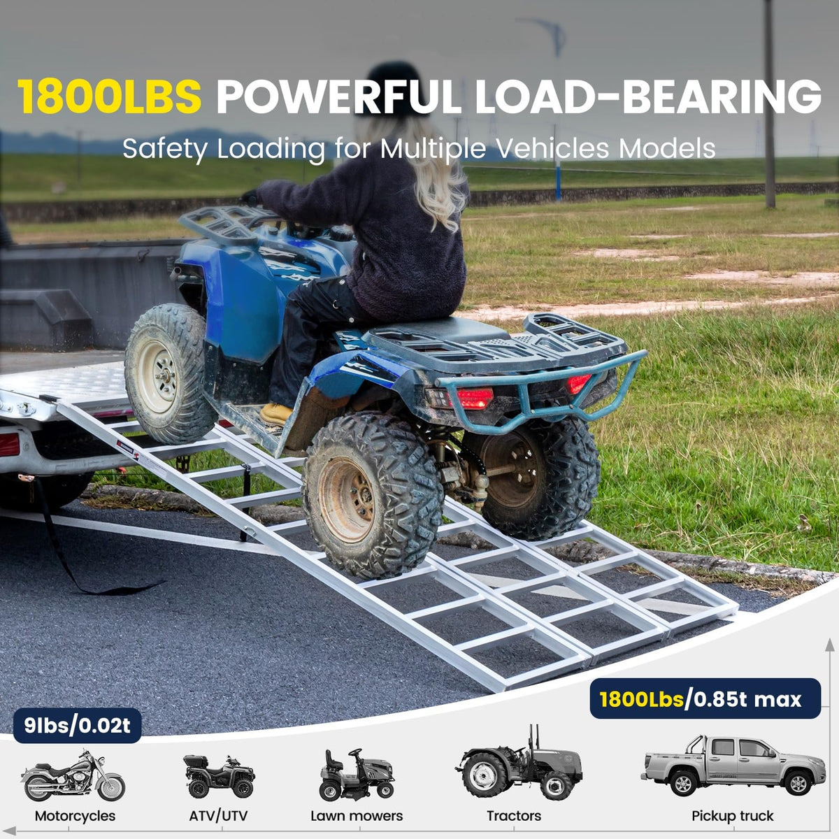 77" x 54" Tri-Fold Aluminum Loading Ramp, 1800 lbs Capacity O3880