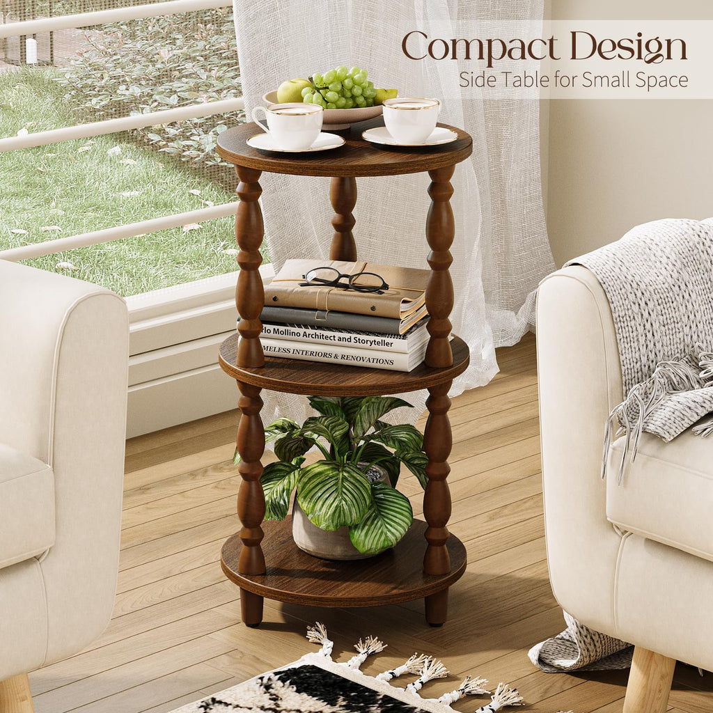 Small Round 3-Tier Wood Side Table with Storage Shelf A157220